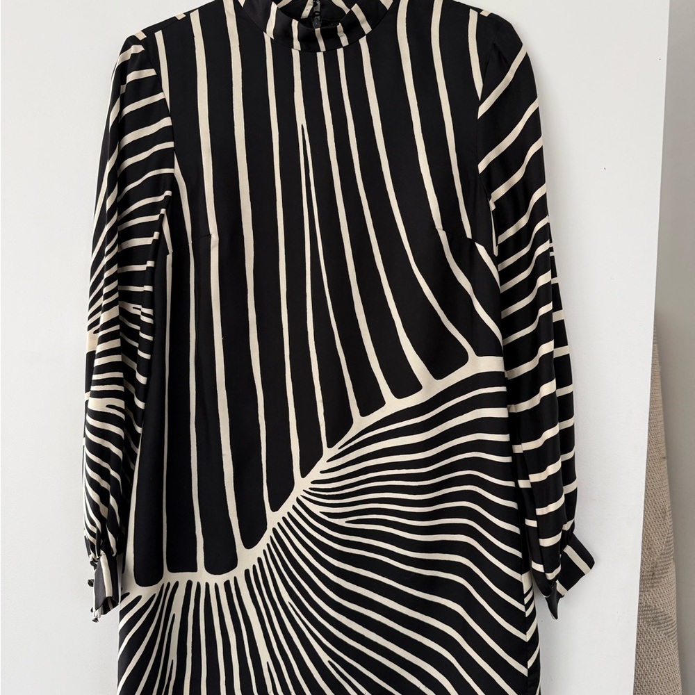 Trina Turk Black and Cream Striped Dress